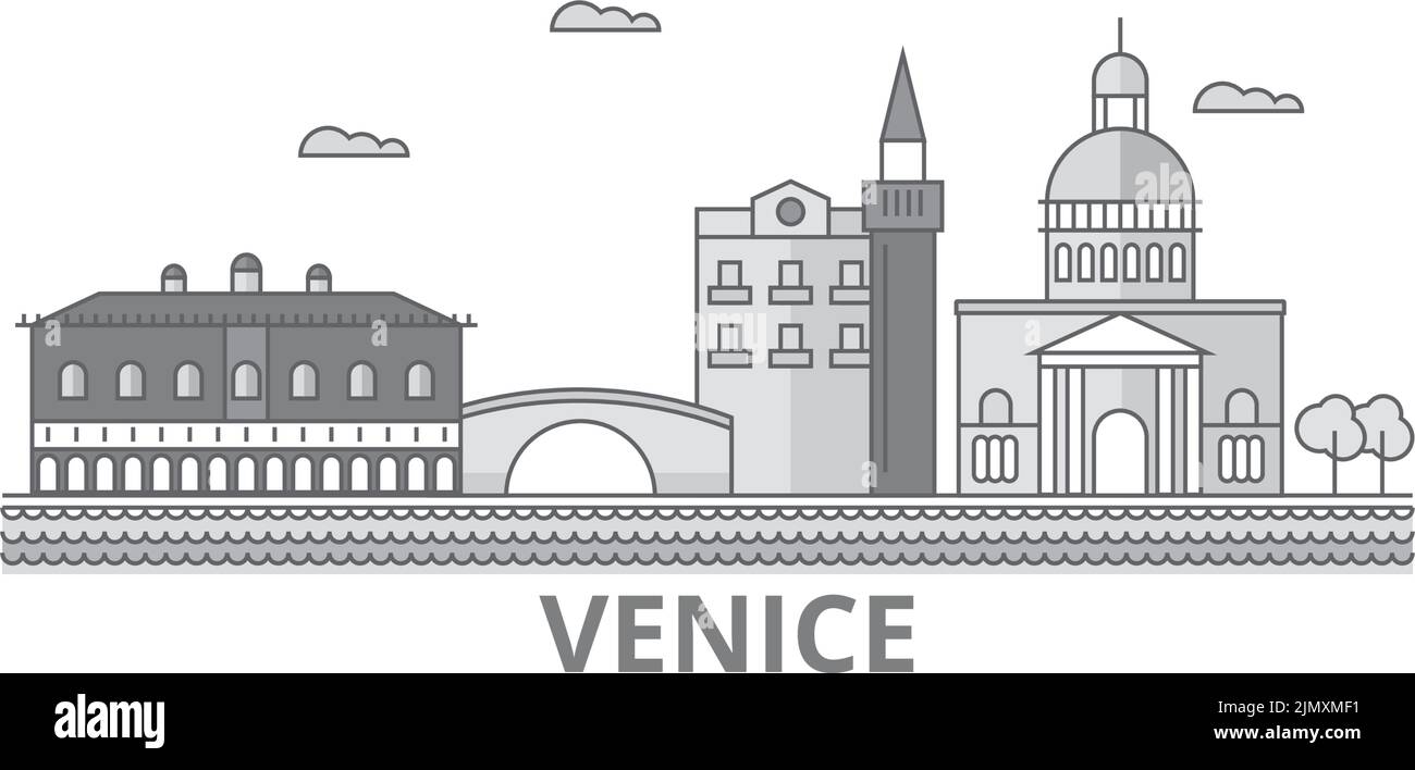 Italia, città di Venezia skyline isolato vettore illustrazione, icone Illustrazione Vettoriale