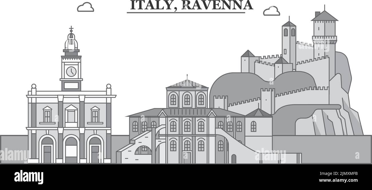 Italia, Ravenna skyline isolato vettore illustrazione, icone Illustrazione Vettoriale