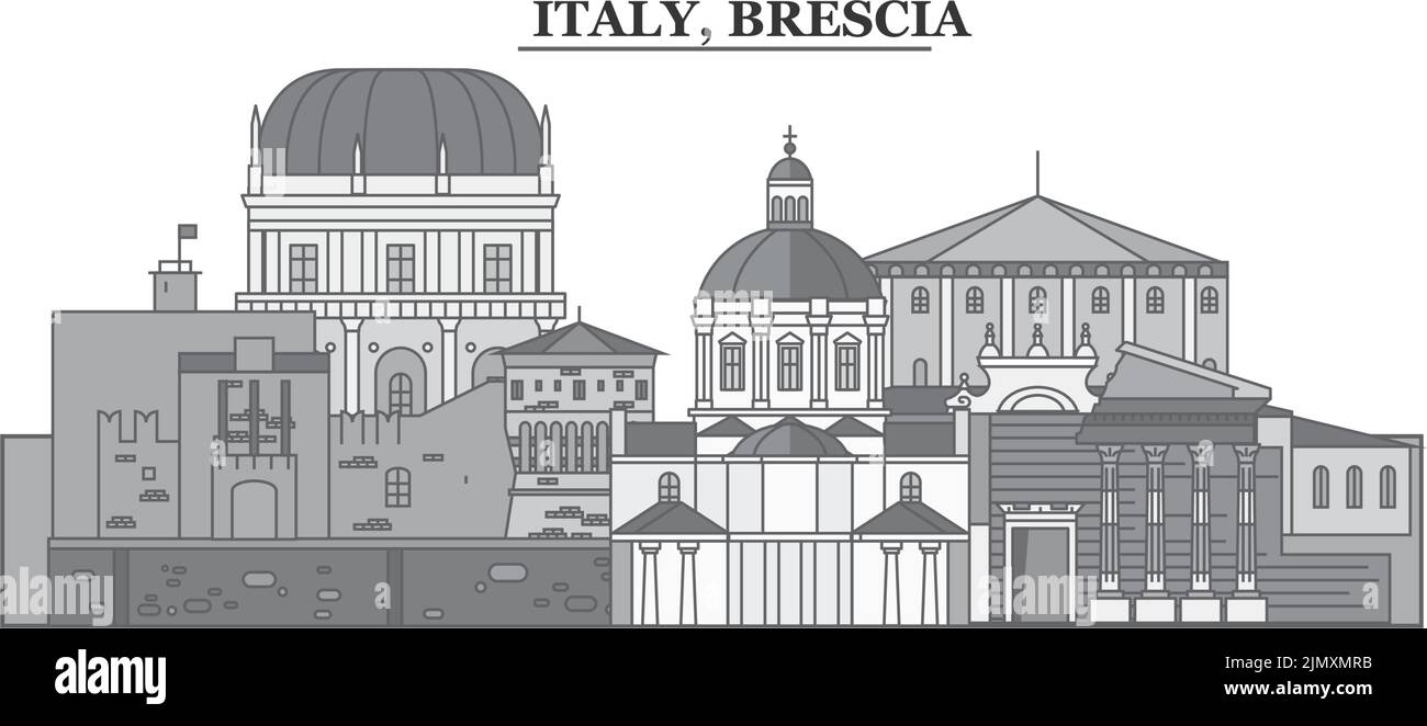 Italia, Brescia città skyline isolato vettore illustrazione, icone Illustrazione Vettoriale