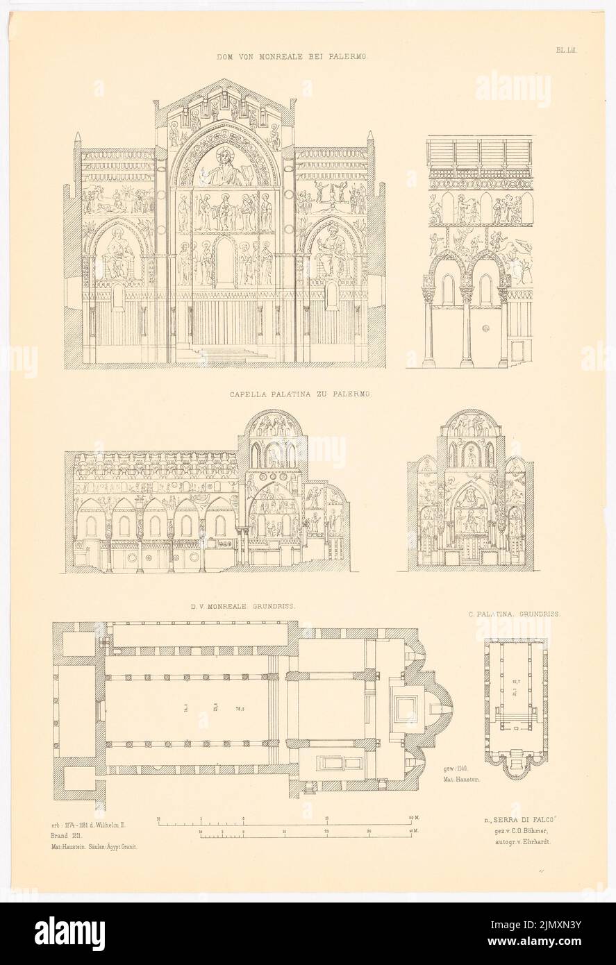 N.N., DOM (S. Maria Assunta) a Palermo. Capella Palatina a Palermo. (Da: Altchristl. U. Roman. Edificio, ed. Carattere eccesso D. Stud D. TH Berlin, 1 (1875-1875): Viste interne, pianta da Dom a Palermo e Capella Palatina. Pressione sulla carta, 53,6 x 36,6 cm (incl Scansione bordi) Foto Stock