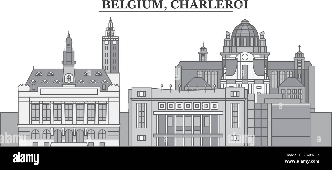 Belgio, Charleroi skyline città isolato vettore illustrazione, icone Illustrazione Vettoriale