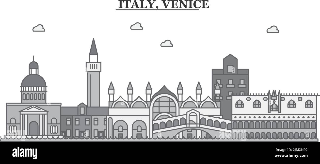 Italia, Venezia skyline isolato vettore illustrazione, icone Illustrazione Vettoriale
