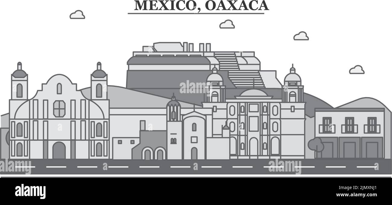 Messico, Oaxaca città skyline isolato vettore illustrazione, icone Illustrazione Vettoriale