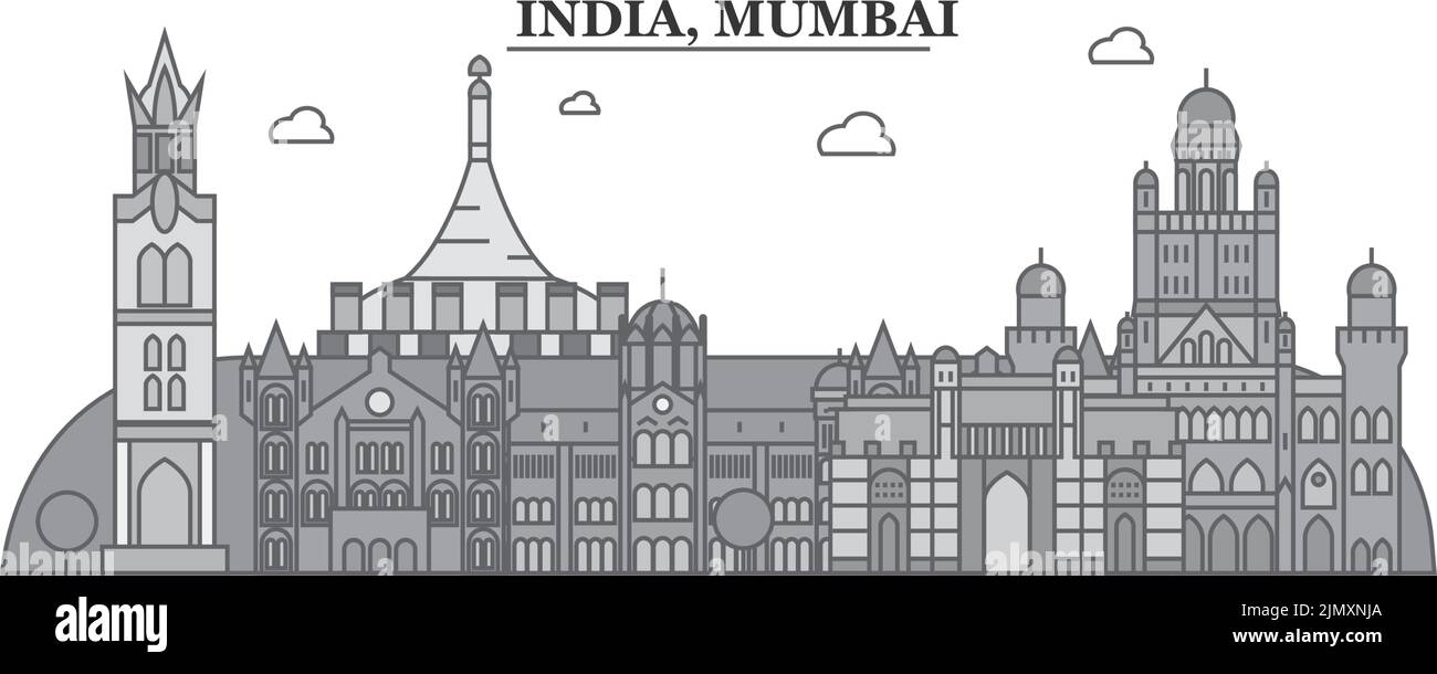 India, Mumbai 2 skyline città isolato vettore illustrazione, icone Illustrazione Vettoriale