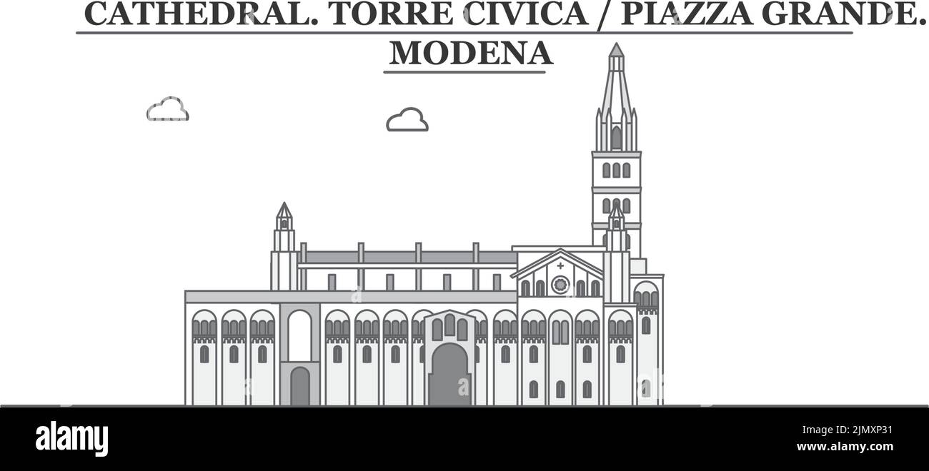 Italia, Modena città skyline isolato vettore illustrazione, icone Illustrazione Vettoriale