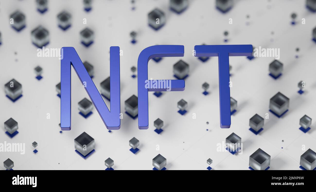 NFT token non fungibile sicurezza finanziaria dei dati digitali memorizzati in blockchain Distributed ledger Foto Stock