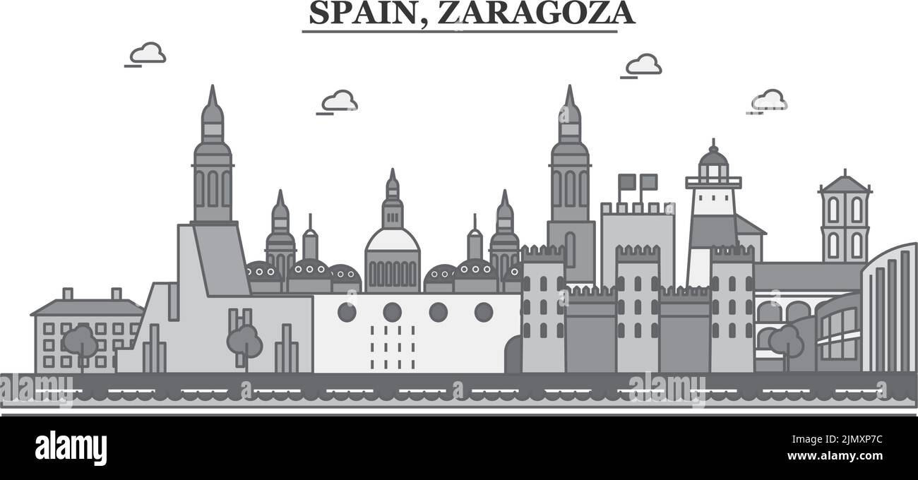 Spagna, Zaragoza città skyline isolato vettore illustrazione, icone Illustrazione Vettoriale