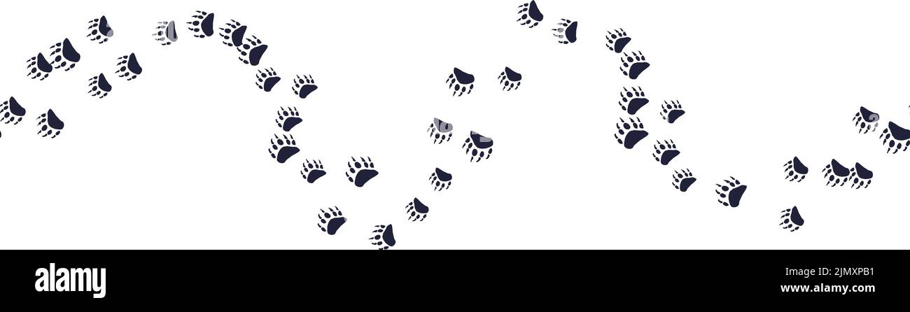 Modello senza cuciture con tracce di animali selvatici in stile cartoon isolato su sfondo bianco. Grafica footprint. Tracce ripetute di tracce di orsetto f Illustrazione Vettoriale