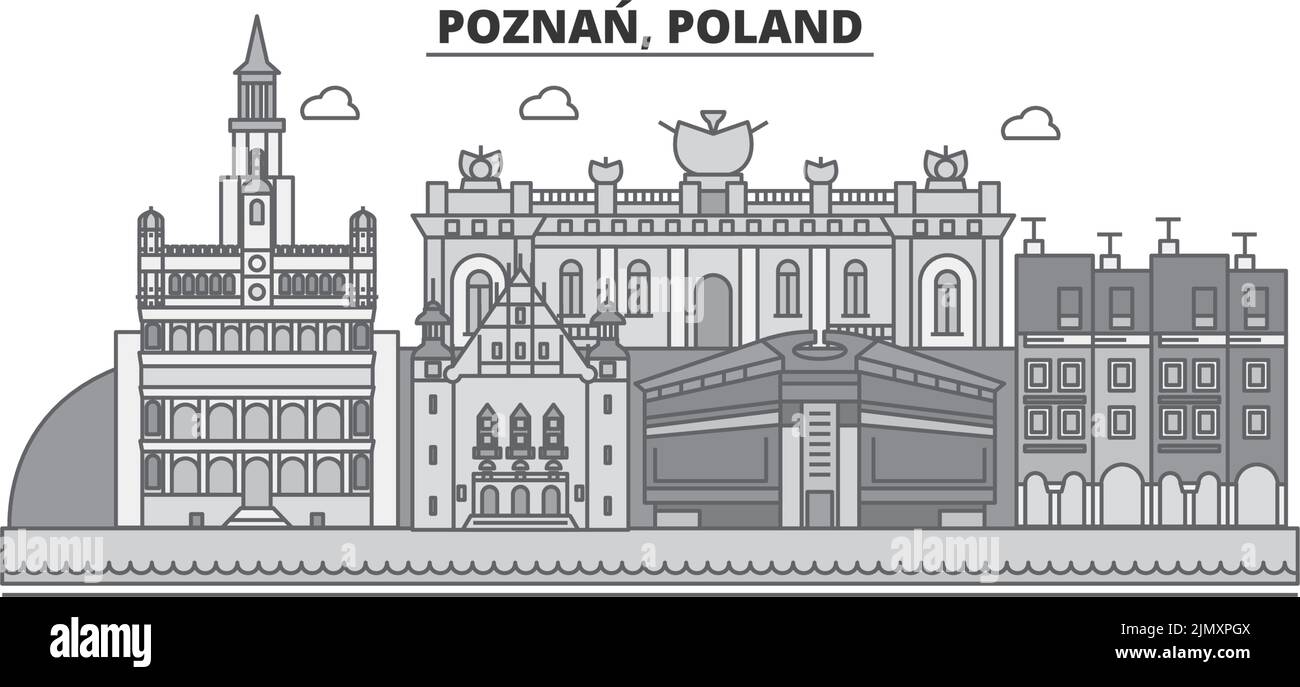 Polonia, Poznan città skyline isolato vettore illustrazione, icone Illustrazione Vettoriale