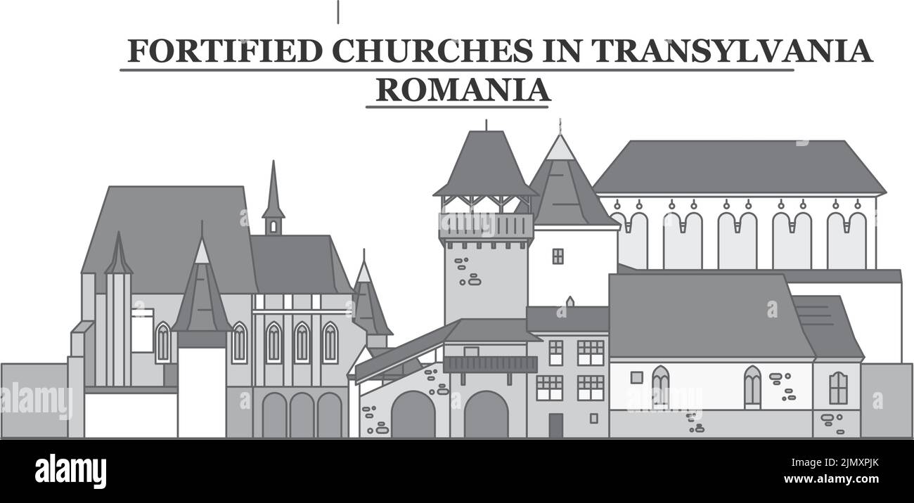 Romania, Transilvania città skyline isolato vettore illustrazione, icone Illustrazione Vettoriale