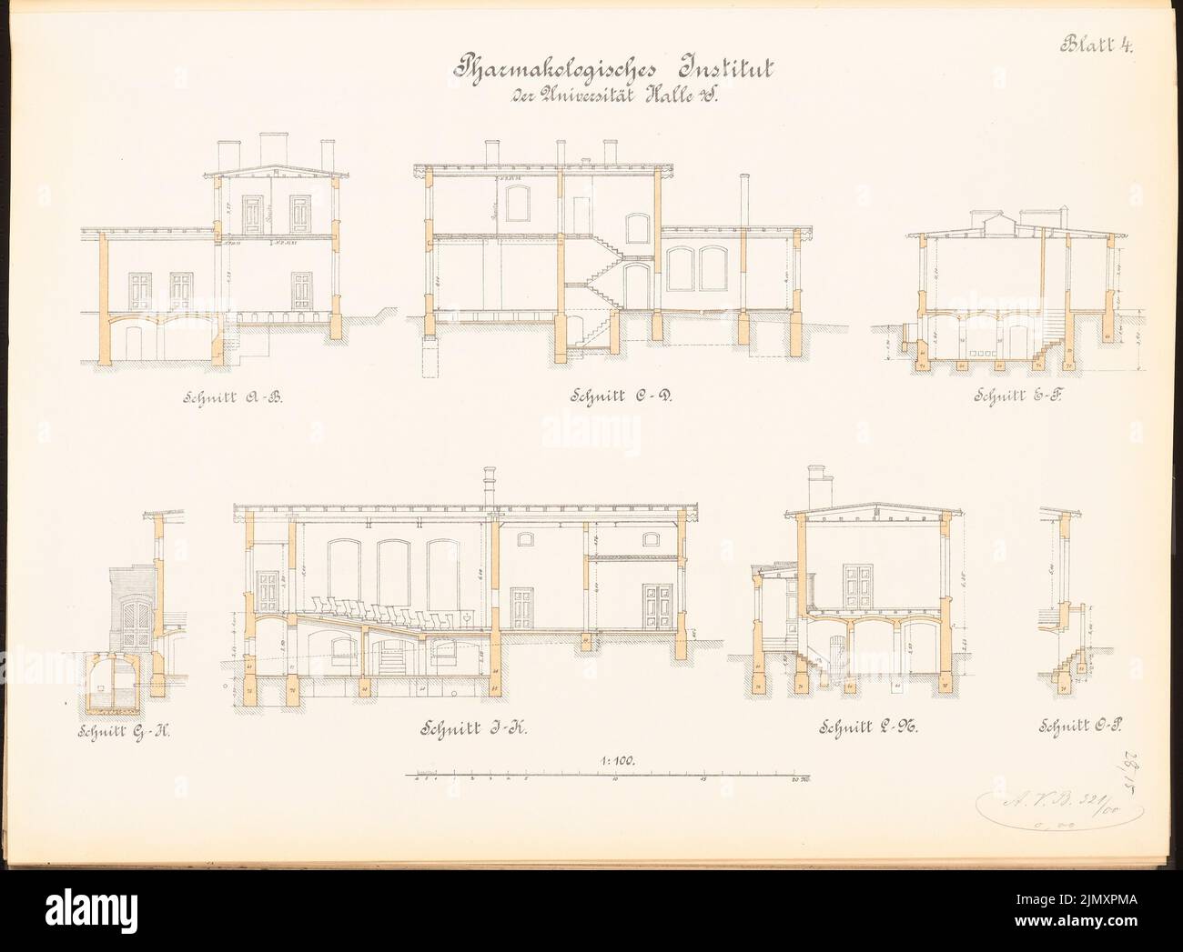 Architetto sconosciuto, istituto farmacologico della Martin Luther University Halle/Saale. Espansione (circa 1900-1903): 7 tagli 1: 100. Litografia su carta, 48,2 x 65,4 cm (inclusi i bordi di scansione) Foto Stock