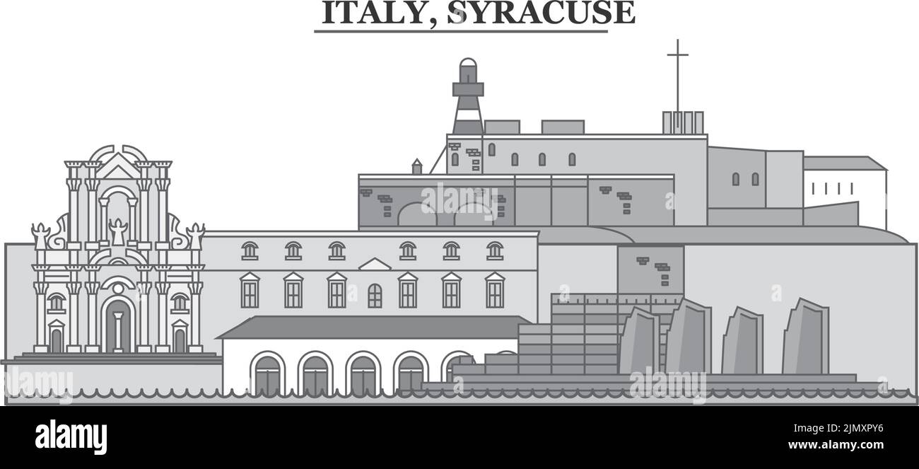 Italia, Siracusa città skyline isolato vettore illustrazione, icone Illustrazione Vettoriale