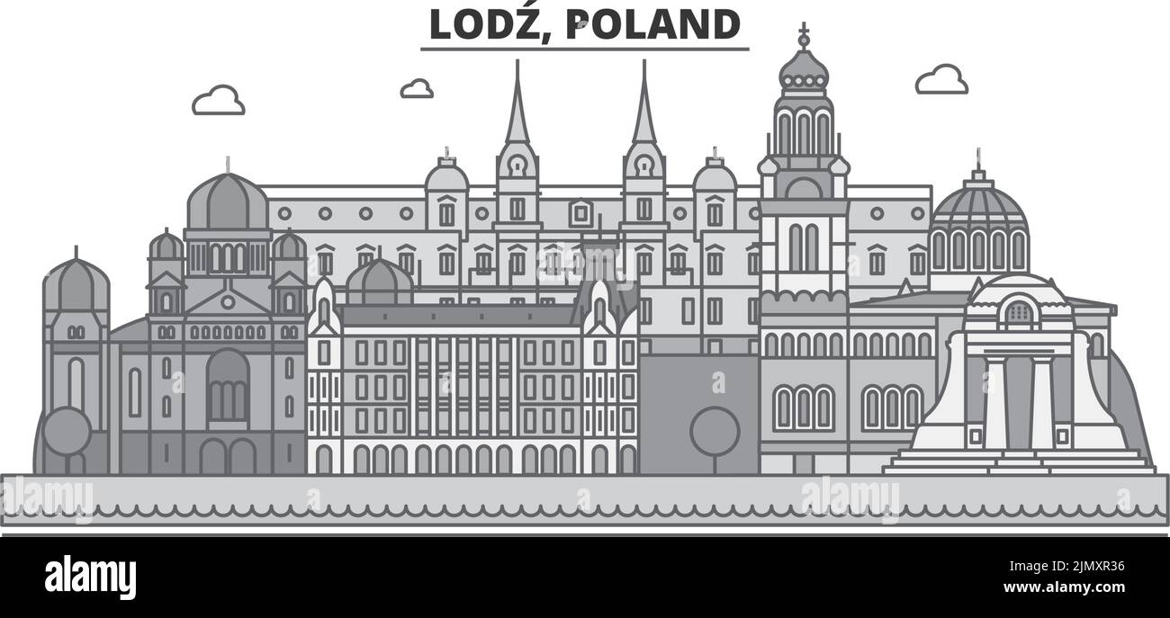 Polonia, città di Lodz skyline isolato vettore illustrazione, icone Illustrazione Vettoriale
