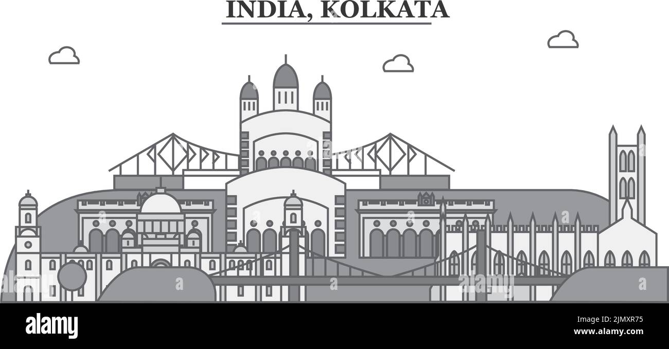 India, Kolkata città skyline isolato vettore illustrazione, icone Illustrazione Vettoriale