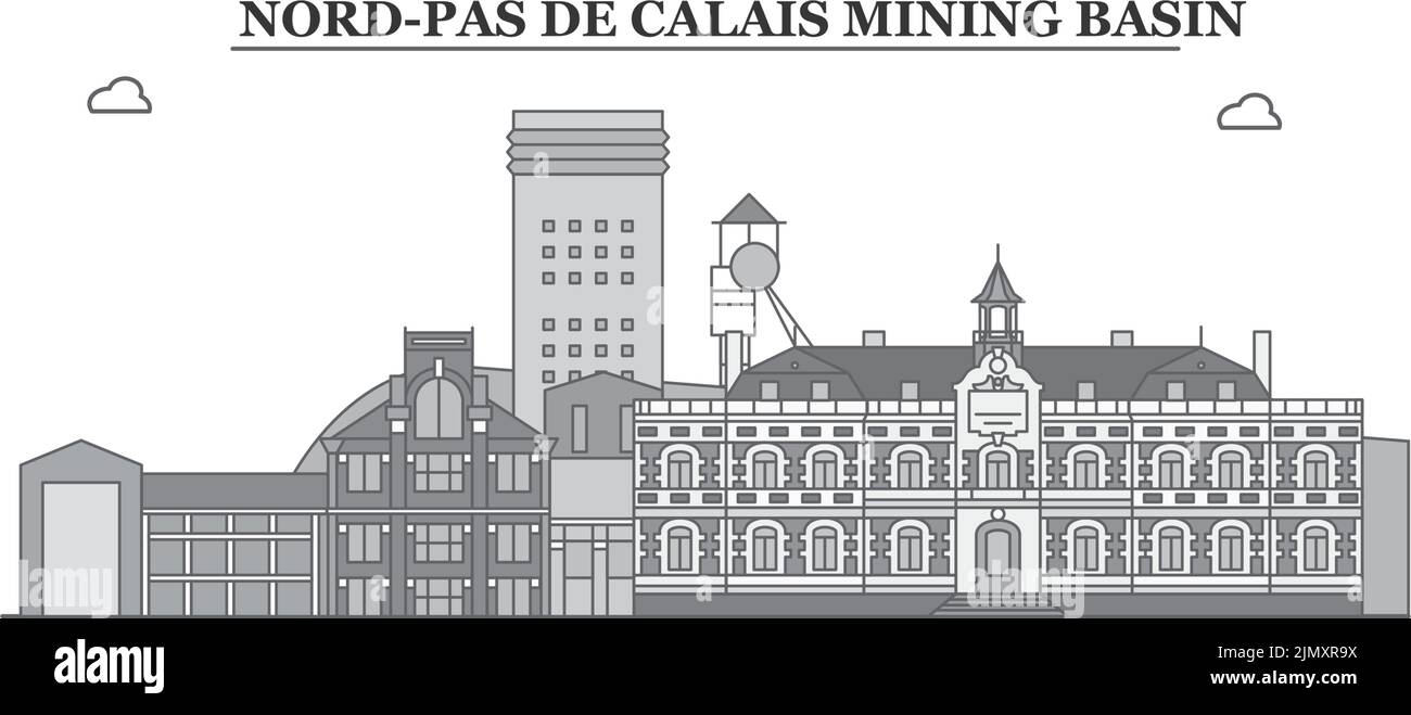 Francia, Nord-Pas De Calais estrazione Basin città skyline isolato vettore illustrazione, icone Illustrazione Vettoriale