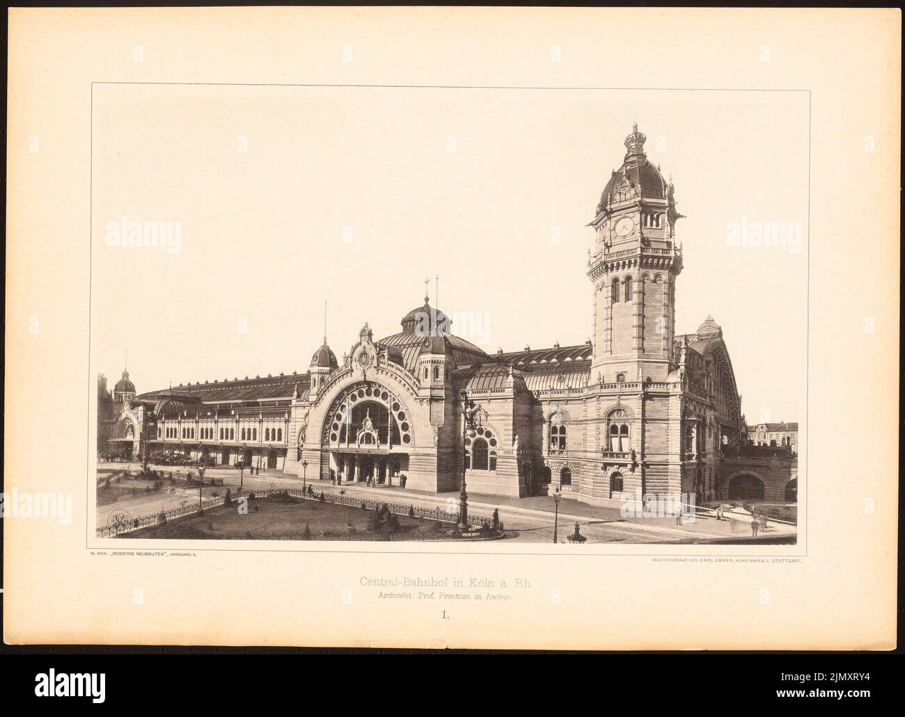 Frentzen, Georg (1854-1923), stazione centrale, Colonia. (Da: Nuovi edifici moderni, 2nd anni, ed. W. Kick) (1894-1894): Vista. Leggera pressione sulla carta, 33,5 x 46,3 cm (inclusi i bordi di scansione) Foto Stock