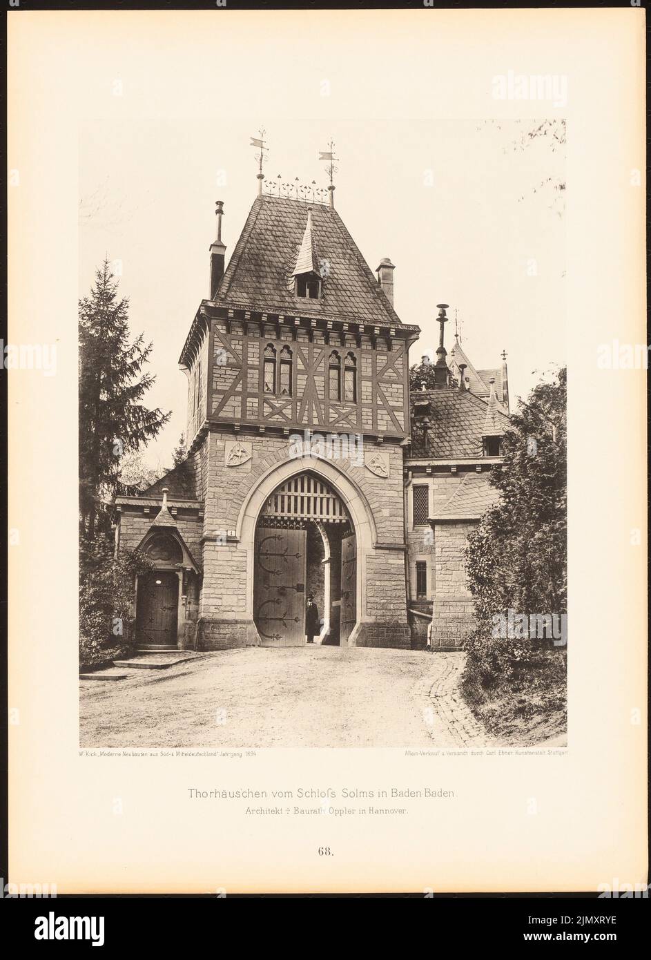 Oppler Edwin (1831-1880), Castello di Solms, Baden-Baden. (Da: Nuovi edifici moderni, 1st anni, ed. W. Kick) (1894-1894): Vista, dettaglio. Leggera pressione sulla carta, 44,9 x 32,6 cm (inclusi i bordi di scansione) Foto Stock