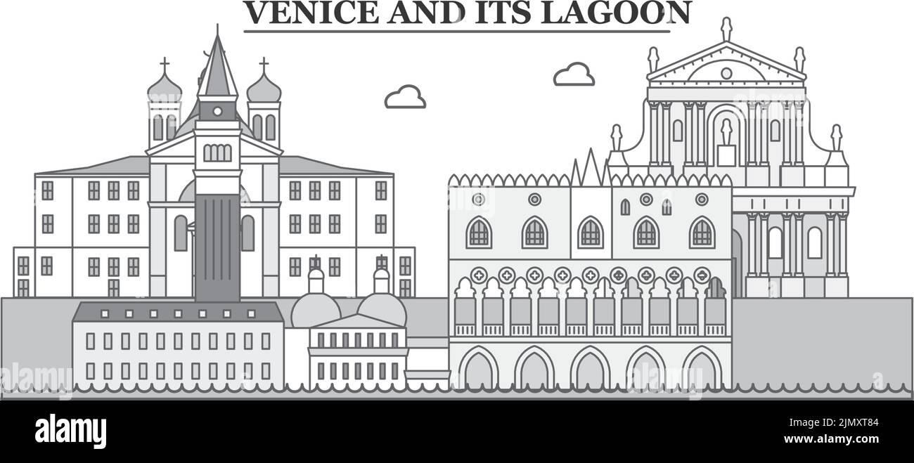 Italia, Venezia punto di riferimento città skyline isolato vettore illustrazione, icone Illustrazione Vettoriale