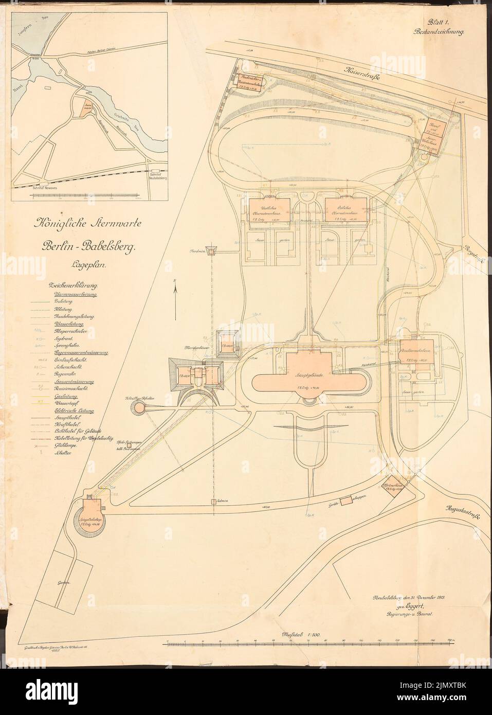 Architetto sconosciuto, osservatorio Potsdam-Babelsberg (1914-1918): Pianta del sito 1: 500. Litografia colorata su carta, 75,6 x 55,7 cm (inclusi i bordi di scansione) Foto Stock