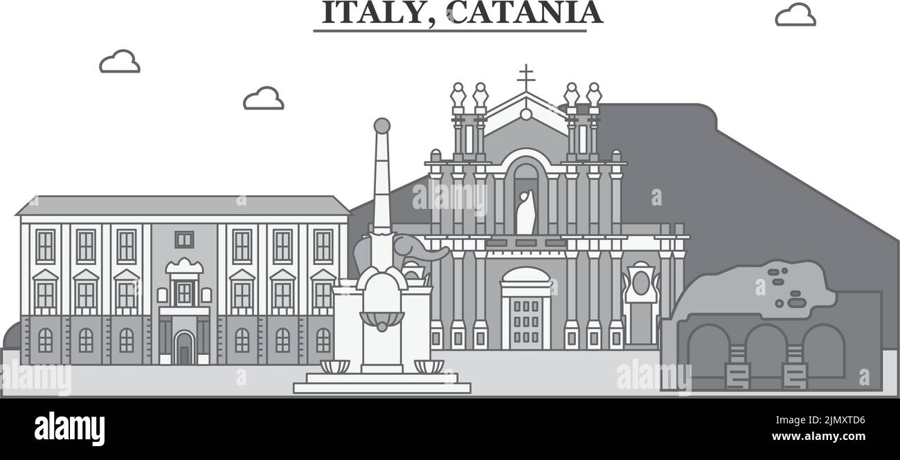 Italia, Catania città skyline isolato vettore illustrazione, icone Illustrazione Vettoriale