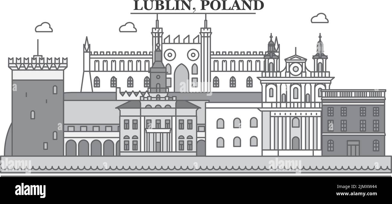 Polonia, Lublino città skyline isolato vettore illustrazione, icone Illustrazione Vettoriale