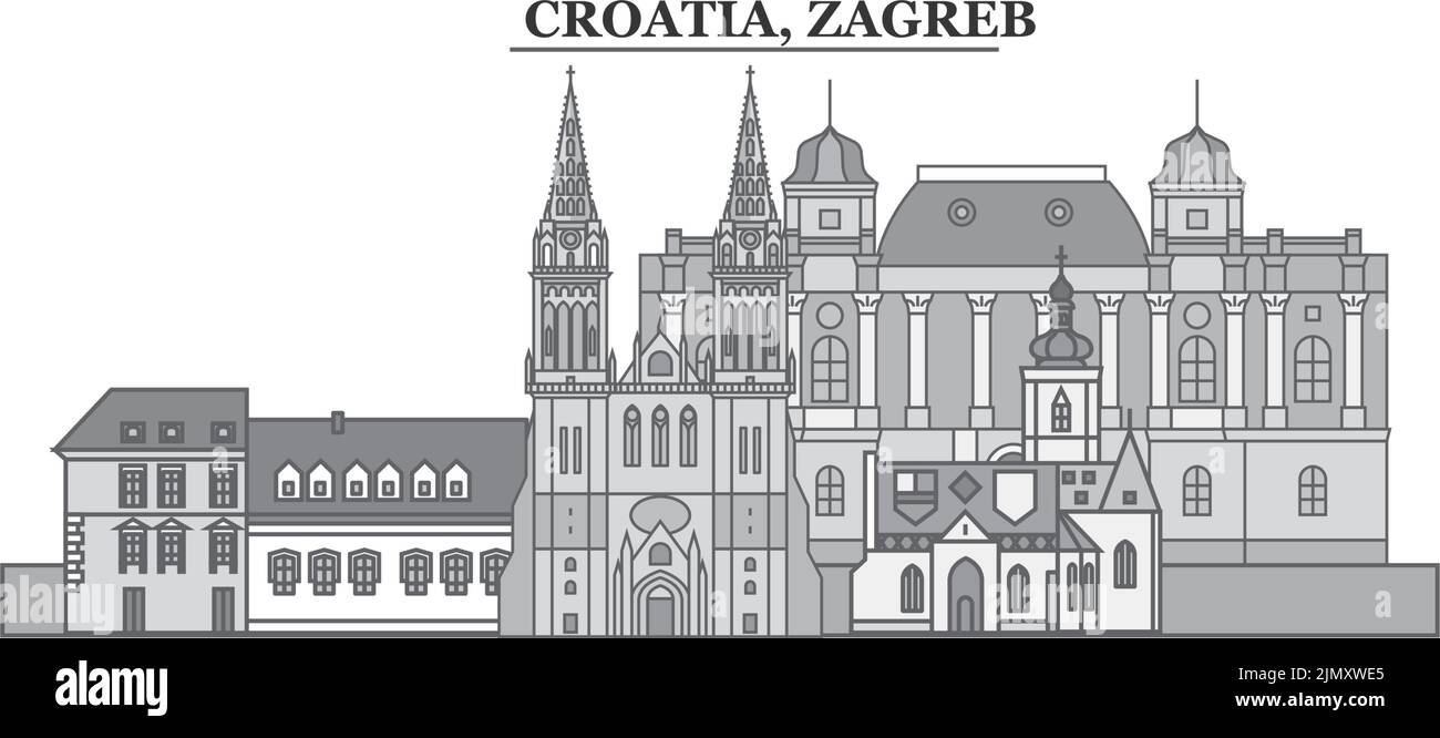Croazia, città di Zagabria skyline isolato vettore illustrazione, icone Illustrazione Vettoriale