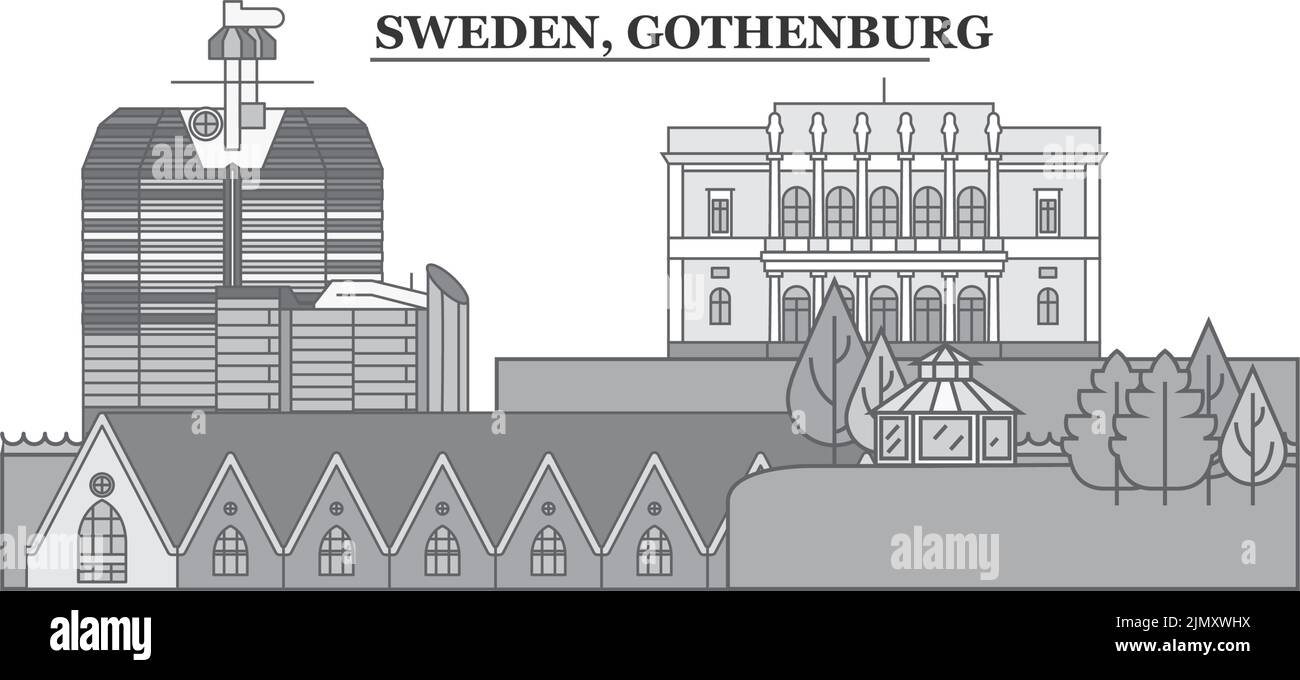 Svezia, città di Gothenburg skyline isolato vettore illustrazione, icone Illustrazione Vettoriale
