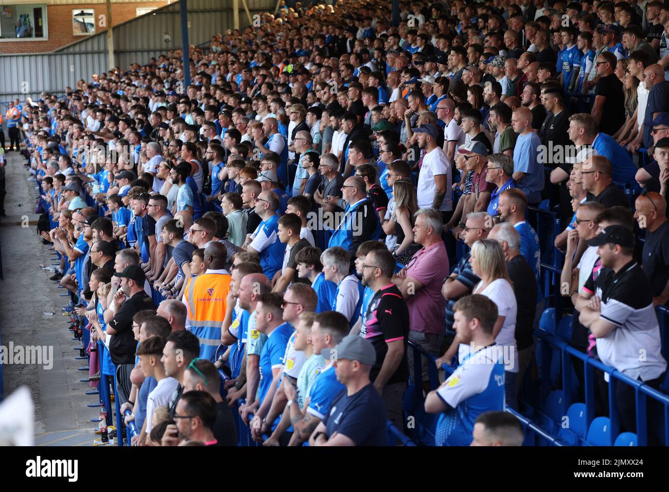 Peterborough, Regno Unito. 06th ago 2022. Nuovo standing sicuro al London Road End al Peterborough United contro Morecambe, EFL League One Match, al Weston Homes Stadium, Peterborough, Cambridgeshire. Credit: Paul Marriott/Alamy Live News Foto Stock