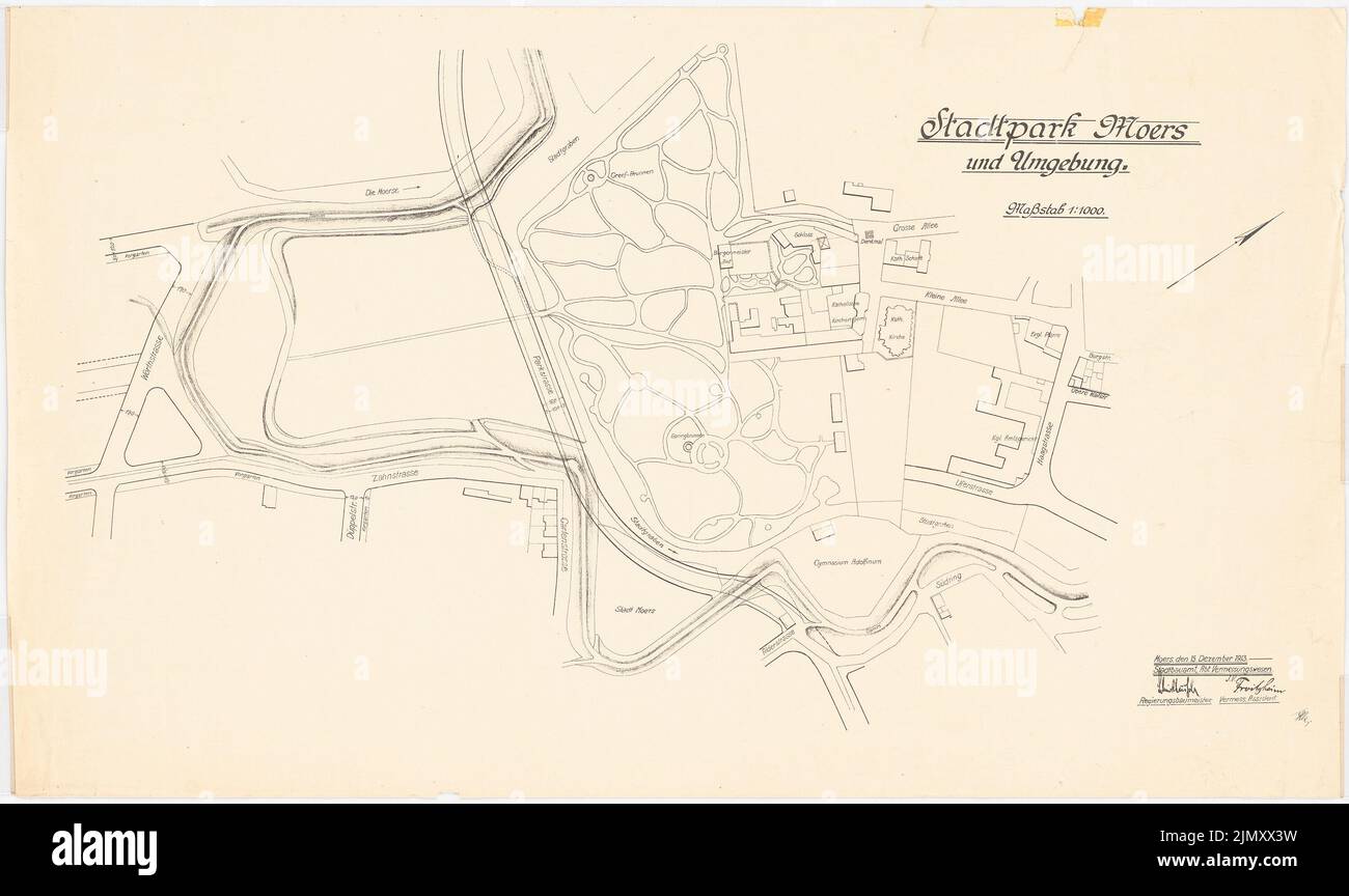 Encke Friedrich August (1861-1931), Gartenlanze Stadtpark Moers (15 dicembre 1913): Carta con disegni 1: 1000. Matita su carta, rottura leggera, 56,9 x 95,4 cm (inclusi i bordi di scansione) Foto Stock