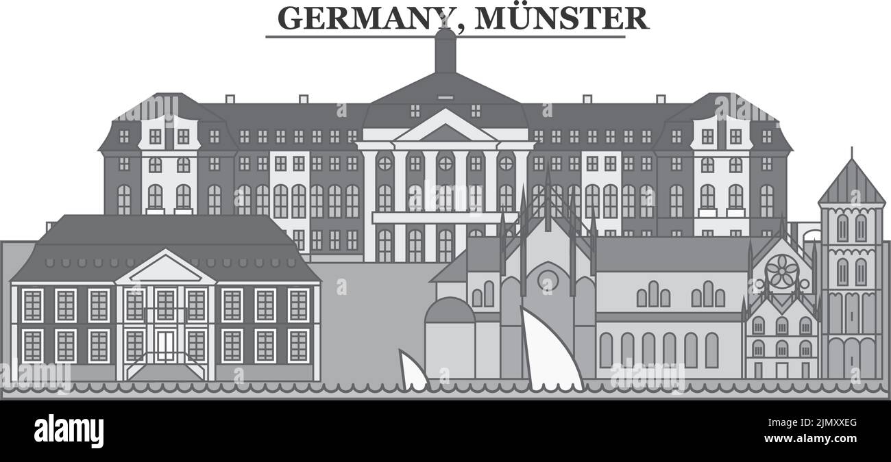 Germania, Munster città skyline isolato vettore illustrazione, icone Illustrazione Vettoriale