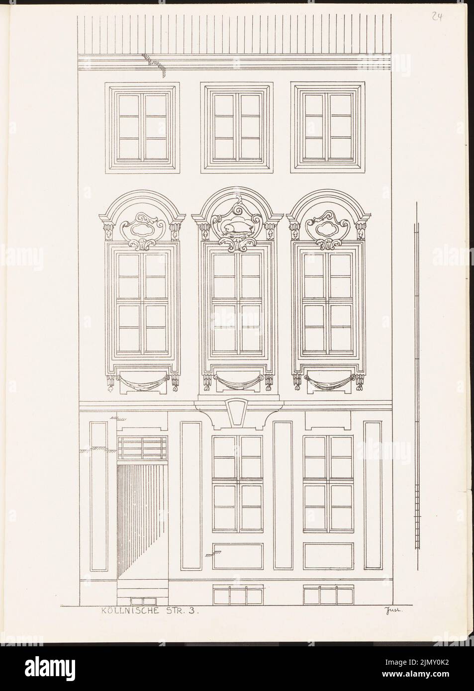 Appena P., edificio residenziale Köllnischesstraße 3, Berlino. (Da: Architecton. Schizzi da Alt-Berlino, ed. Akad. Architects Association, H.28, Berlino 1904.) (1904-1904): Vista. Leggera pressione sulla carta, 33,9 x 24,8 cm (inclusi i bordi di scansione) Foto Stock