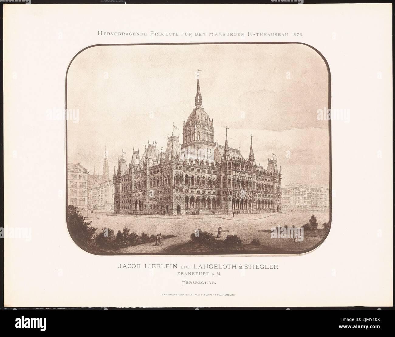 Lieber Jacob, progetti eccellenti per la costruzione del municipio di Amburgo nel 1876 (1876-1876): Vista prospettica. Leggera pressione sulla carta, 35,4 x 45,1 cm (inclusi i bordi di scansione) Foto Stock