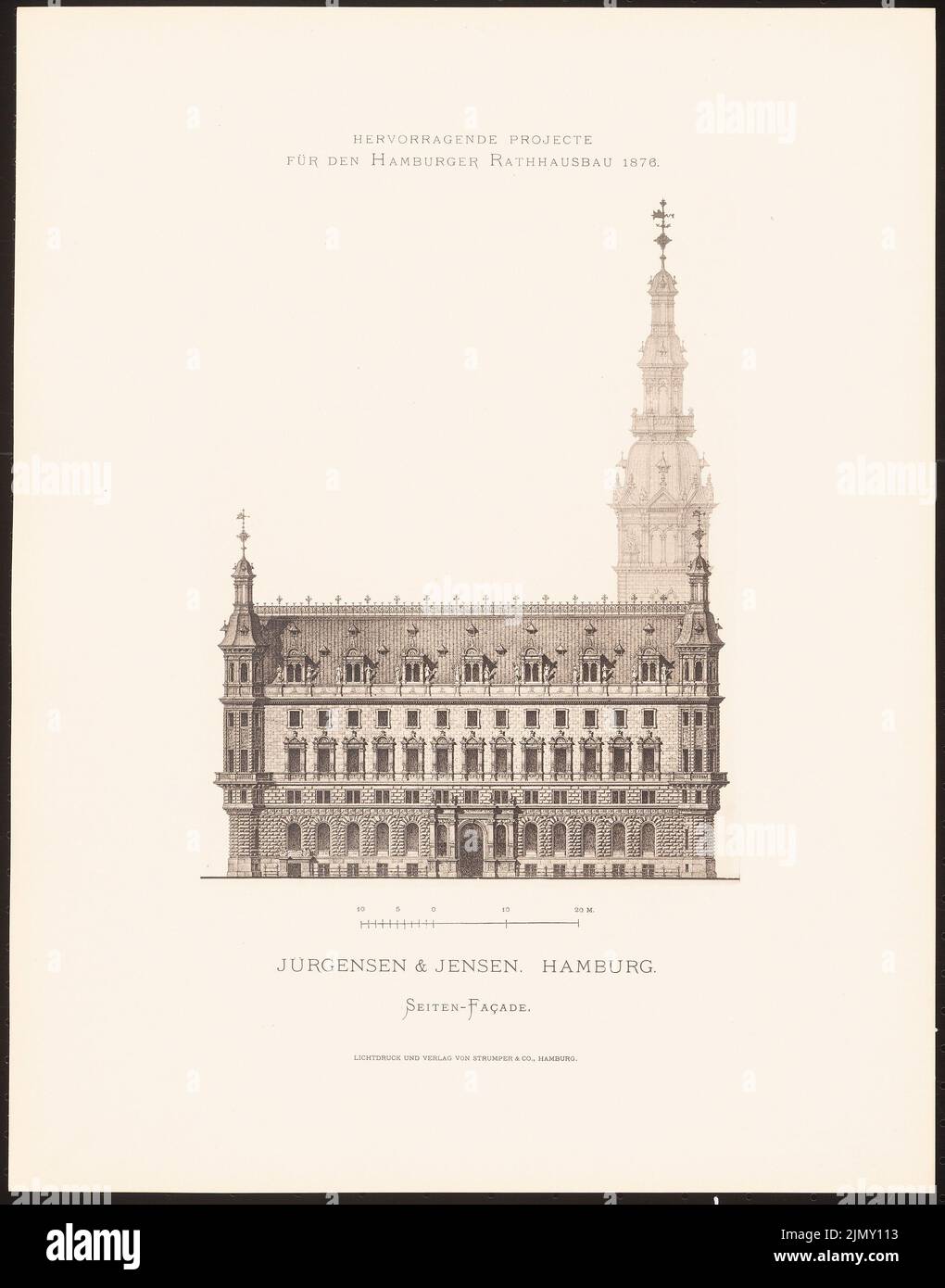 Jürgensen & Jensen, ottimi progetti per il municipio di Amburgo nel 1876 (1876-1876): Vista laterale. Leggera pressione sulla carta, 45 x 35,3 cm (inclusi i bordi di scansione) Foto Stock