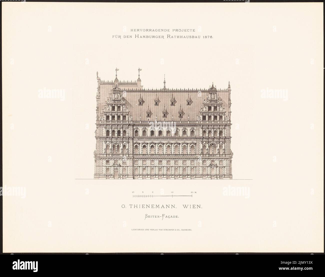 Thienemann otto, progetti eccellenti per la costruzione del municipio di Amburgo nel 1876 (1876-1876): Vista laterale. Leggera pressione sulla carta, 35,1 x 44,8 cm (inclusi i bordi di scansione) Foto Stock