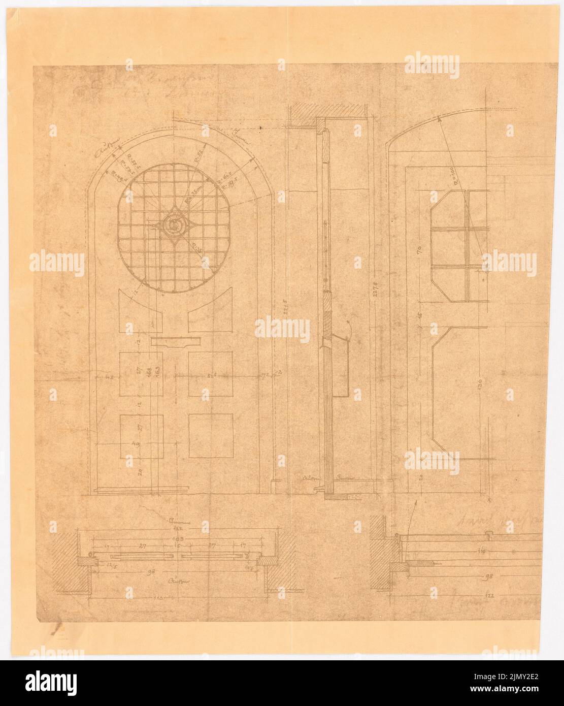 Rüster Emil (1883-1949), Hauser edificio residenziale a Solln (1910-1911): Viste e tagli di 2 porte. Rottura leggera sulla carta, 40,2 x 34,4 cm (inclusi i bordi di scansione) Foto Stock