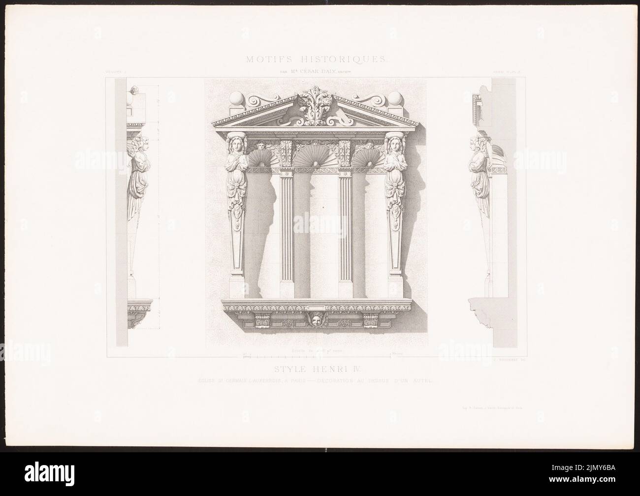 N.N., Eglise St. Germain l'auxerrois, Parigi. (Da: Motifs Historiques d´Architecture et de sculpture d´ornement, ed. Stitching su carta, 32,1 x 45,4 cm (inclusi i bordi di scansione) Foto Stock