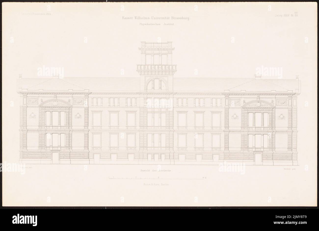 Eggert Hermann (1844-1920), Istituto fisico. (Da: Kaiser-Wilhelms-Universität, Strasburgo. I. Istituto fisico, Berlino 1884.) (1884-1884): Vista del nord. Cucitura su carta, 29,9 x 45,8 cm (inclusi i bordi di scansione) Foto Stock
