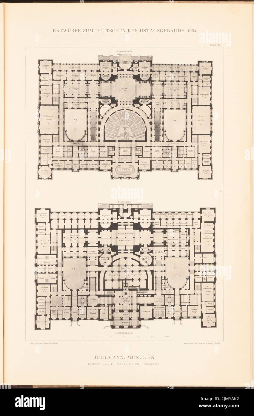 Bühlmann Joseph (1844-1921), edificio parlamentare del Reichstag tedesco a Berlino nel 1882. (Da: Cartella collettiva di eccellenti progetti della concorrenza H. 6, ed. Carta, 46,8 x 30,7 cm (compresi i bordi di scansione) Foto Stock