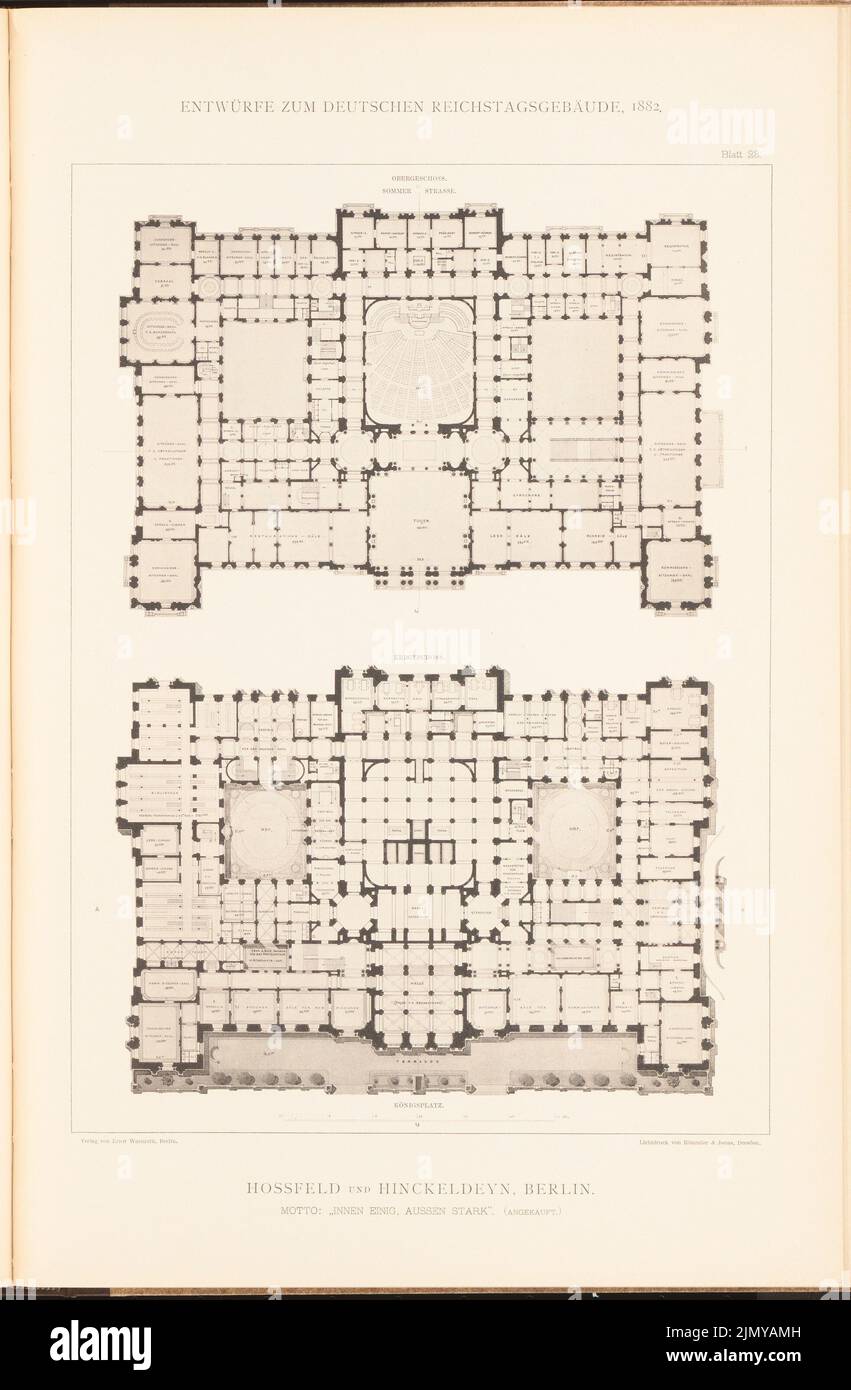 Hoßfeld & Hinckeldeyn, edificio del parlamento per il Reichstag tedesco a Berlino nel 1882. (Da: Cartella collettiva di eccellenti progetti della concorrenza H. 6, ed. 7 x 30,6 cm (compresi i bordi di scansione) Foto Stock