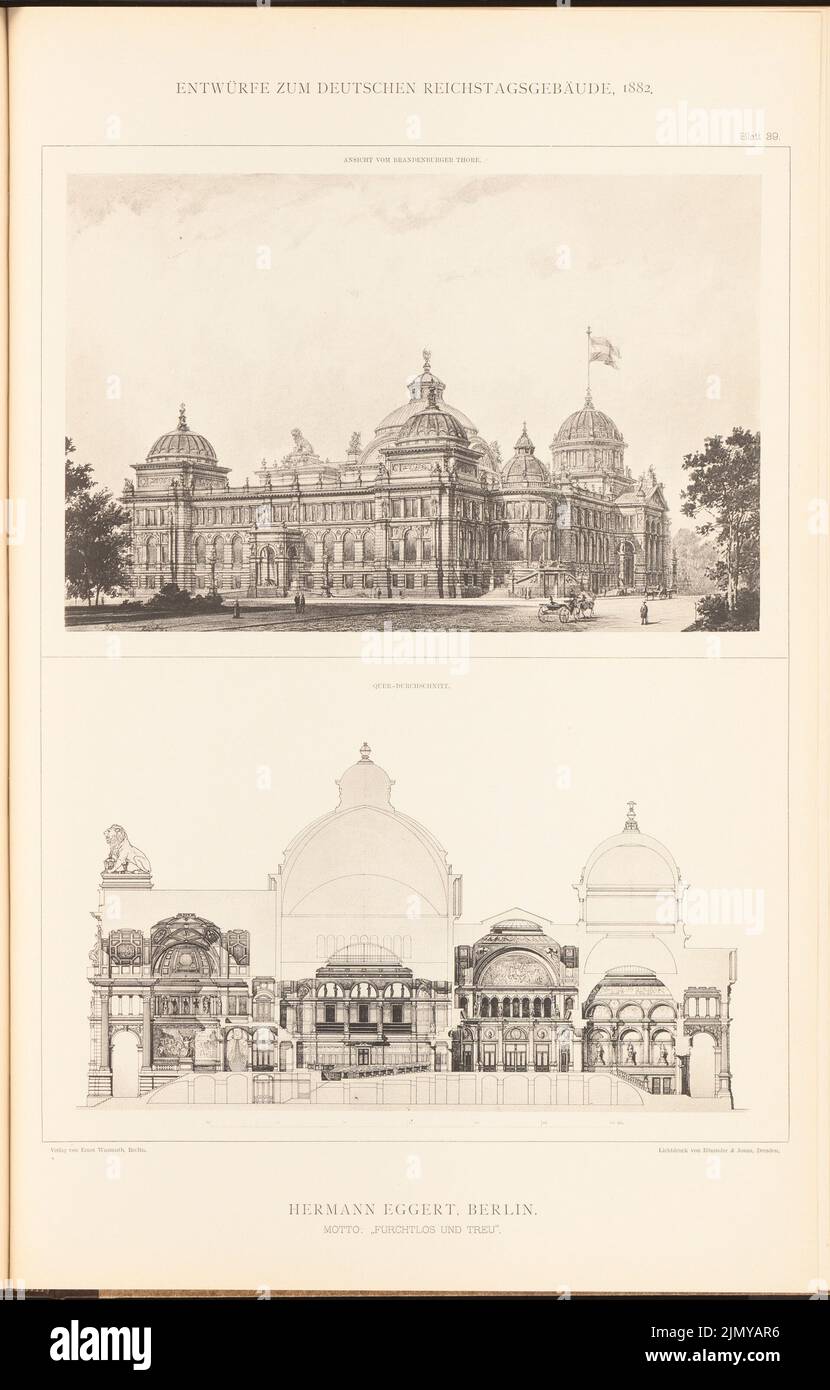 Eggert Hermann (1844-1920), edificio parlamentare del Reichstag tedesco a Berlino nel 1882. (Da: Cartella di raccolta di eccellenti design della concorrenza H. 6, ed. Su carta, 46,6 x 29,8 cm (inclusi i bordi di scansione) Foto Stock