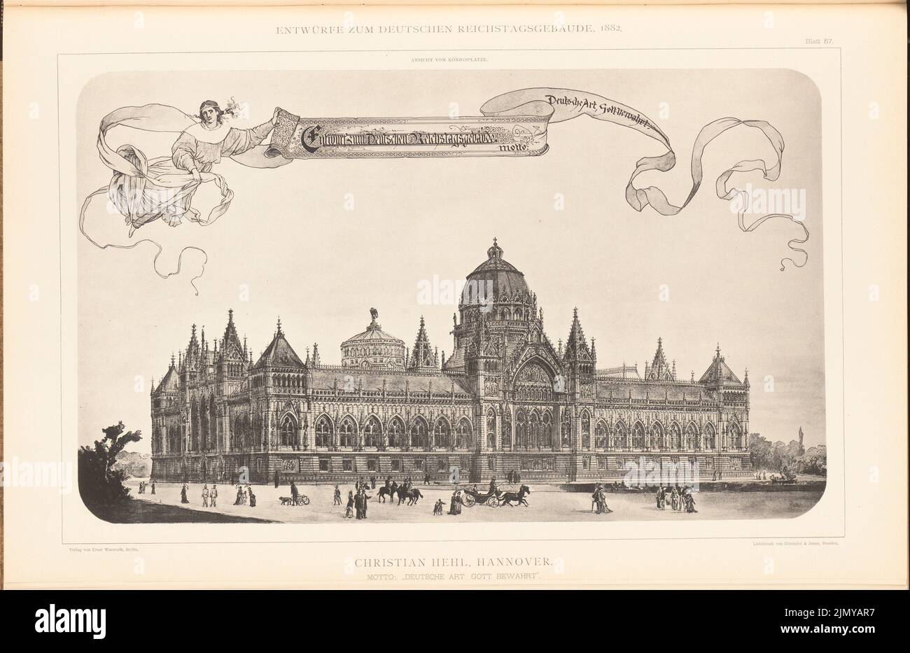 Hehl Christian, edificio del parlamento per il Reichstag tedesco a Berlino nel 1882. (Da: Raccogliere cartella di eccellenti disegni competitivi H. 6, ed. Cm (incl Scansione bordi) Foto Stock