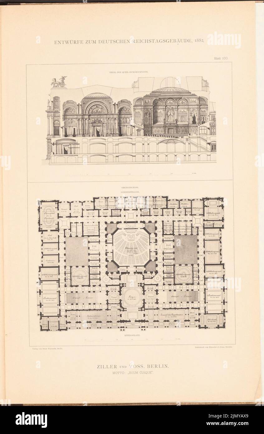 Ziller & Voß, edificio del Parlamento per il Reichstag tedesco a Berlino nel 1882. (Da: Cartella collettiva di eccellenti progetti competitivi H. 6, ed. 30,5 cm (compresi i bordi di scansione) Foto Stock