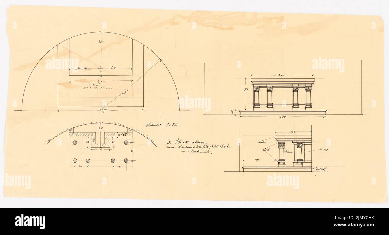 Klomp Johannes Franziskus (1865-1946), Chiesa della Trinità (con canonica), Dortmund (1897-1898): Altari laterali 1:20. Inchiostro, matita su trasparente, 32,9 x 61,5 cm (inclusi i bordi di scansione) Foto Stock