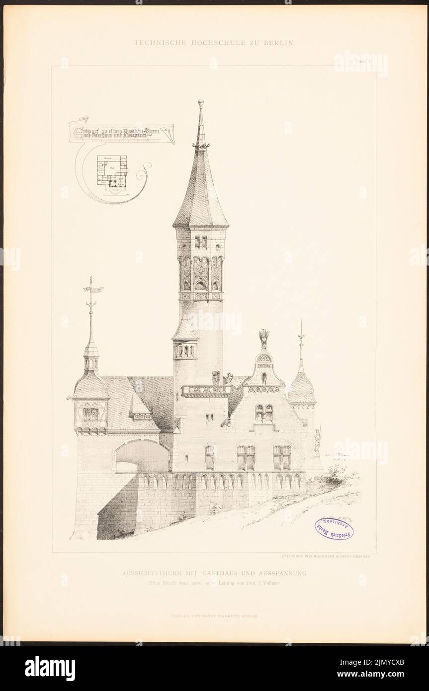 Blunck Erich (1872-1950), torre panoramica con locanda e tensione. (Da: Disegni in d.. Forme del Medioevo, costruzione di mattoni, e LTG v. J. Vollmer, ed. , 2 cm (incl. Scansione bordi) Foto Stock