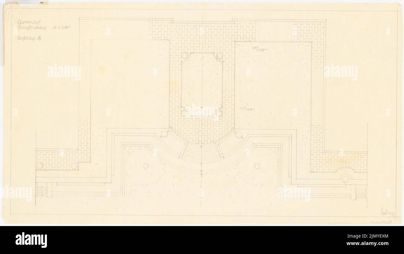 Böhmer Franz (1907-1943), appartamento ufficiale del ministro degli Esteri del Reich Joachim von Ribbentrop a Berlino-Mitte (giugno 29th): Giardino: Pianta Terrazza che copre 1: 100 (proposta B). Matita su trasparente, 46 x 82,2 cm (inclusi i bordi di scansione) Foto Stock