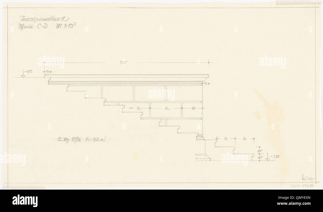 Böhmer Franz (1907-1943), appartamento ufficiale del ministro degli Esteri del Reich Joachim von Ribbentrop a Berlino-Mitte (maggio 26th): Muro di terrazza: Media 1:10. Matita su trasparente, 36,7 x 62,6 cm (inclusi i bordi di scansione) Foto Stock