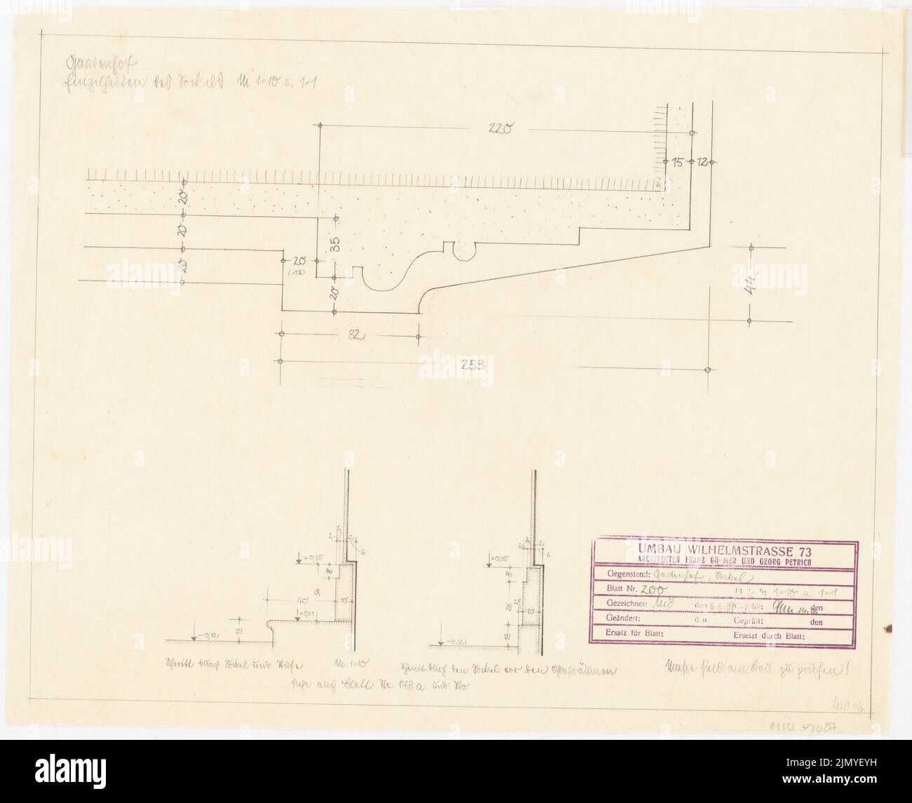 Böhmer Franz (1907-1943), appartamento ufficiale del ministro degli Esteri del Reich Joachim von Ribbentrop a Berlino-Mitte (6 giugno 1939): Giardino: Dettagli profili socket 1:10, 1: 1. Matita su trasparente, 43,7 x 53,8 cm (inclusi i bordi di scansione) Foto Stock