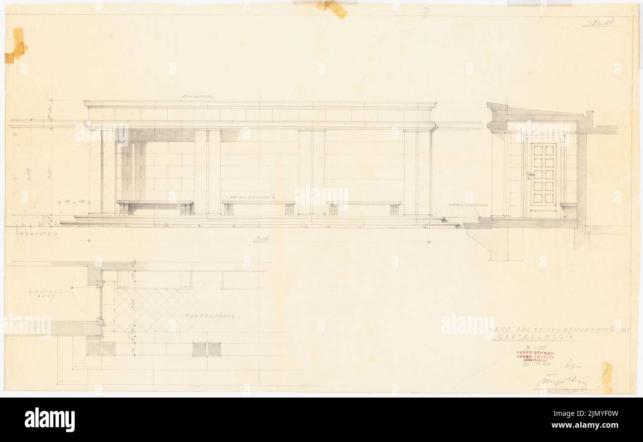 Böhmer Franz (1907-1943), appartamento ufficiale del ministro degli Esteri del Reich Joachim von Ribbentrop a Berlino-Mitte (24 ottobre 1940): Gartenloggia: Vista, piatto top 1:20. Matita su trasparente, 53,5 x 86,4 cm (inclusi i bordi di scansione) Foto Stock