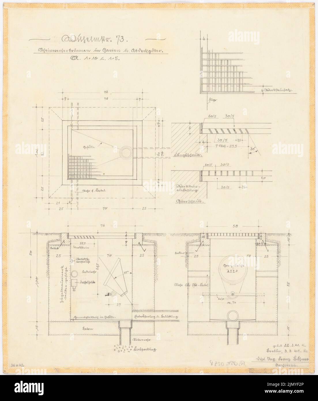 Böhmer Franz (1907-1943), appartamento ufficiale del ministro degli Esteri del Reich Joachim von Ribbentrop a Berlino-Mitte (03.03.1941): Faro fontana nel giardino e griglia di copertura. Matita su trasparente, 42,2 x 35,8 cm (inclusi i bordi di scansione) Foto Stock