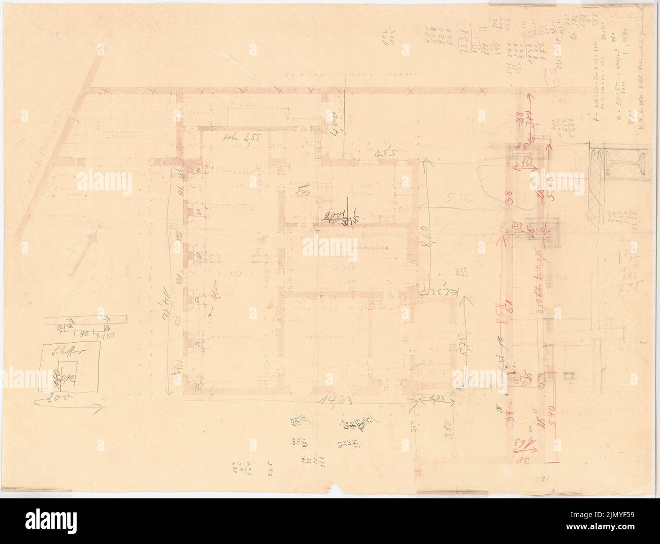 Böhmer Franz (1907-1943), appartamento ufficiale del ministro degli Esteri del Reich Joachim von Ribbentrop a Berlino-Mitte (17 ottobre 1940): Adjutantenhaus: Grundriss ad es. 1:50. Matita, matita colorata su rottura leggera su carta, 60,7 x 80,3 cm (inclusi i bordi di scansione) Foto Stock